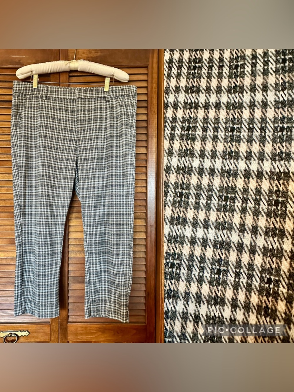 Liverpool Los Angeles glen plaid gray and tan stretch crop trousers size 12.